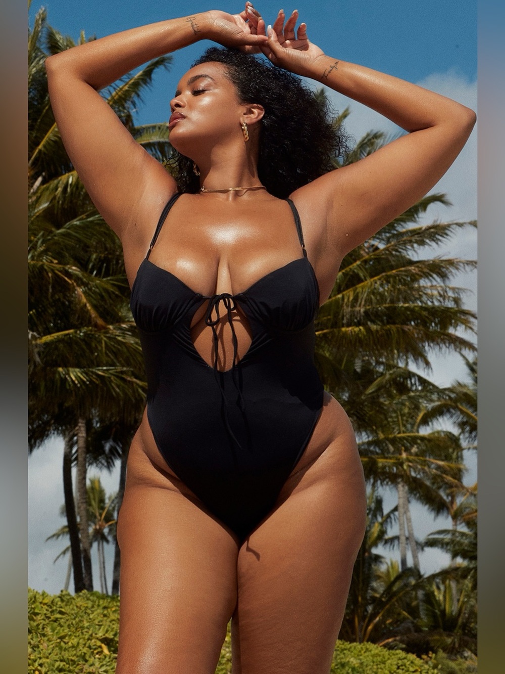NEW House of CB CANNES Black Cutout One-piece Thong Swimsuit Size L+ - Picture 6 of 16